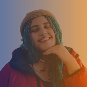 person on gradient background