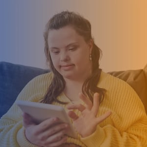 person on gradient background